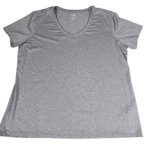 Athletic Works Womens DriWorks V-Neck Short Sleeve T-Shirt Heather Grey XL 16-18